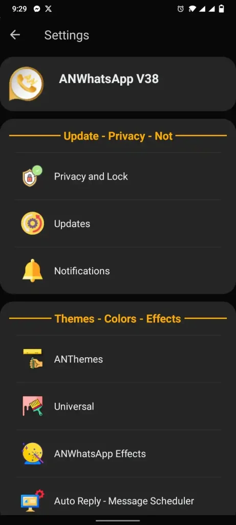 AN Mods settings in ANWhatsApp