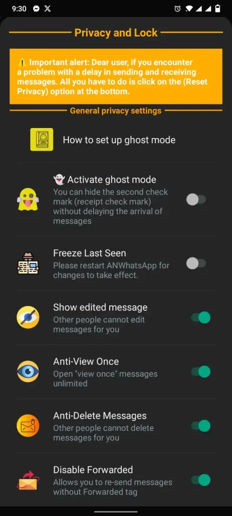 Privacy option in AN WhatsApp
